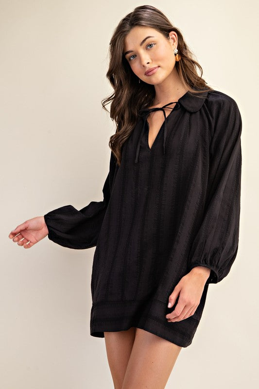 Black Balloon Sleeve Mini Dress
