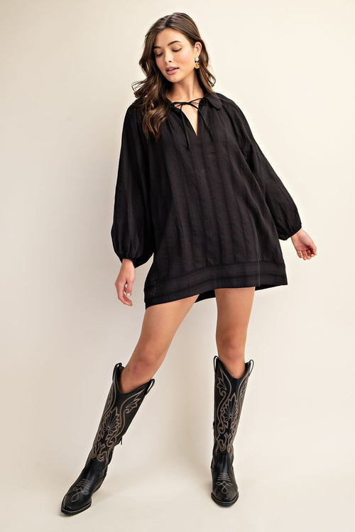 Black Balloon Sleeve Mini Dress