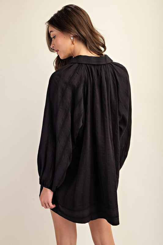Black Balloon Sleeve Mini Dress