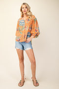Coral Printed Button Down Top