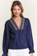 Navy Color Trim Top
