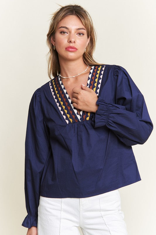 Navy Color Trim Top