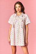 Vintage Inspired Floral Bow Shirt Dress