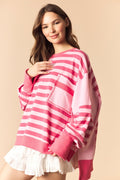 Regency Stripe Solid Side Panel Oversized Terry Sweatshirt