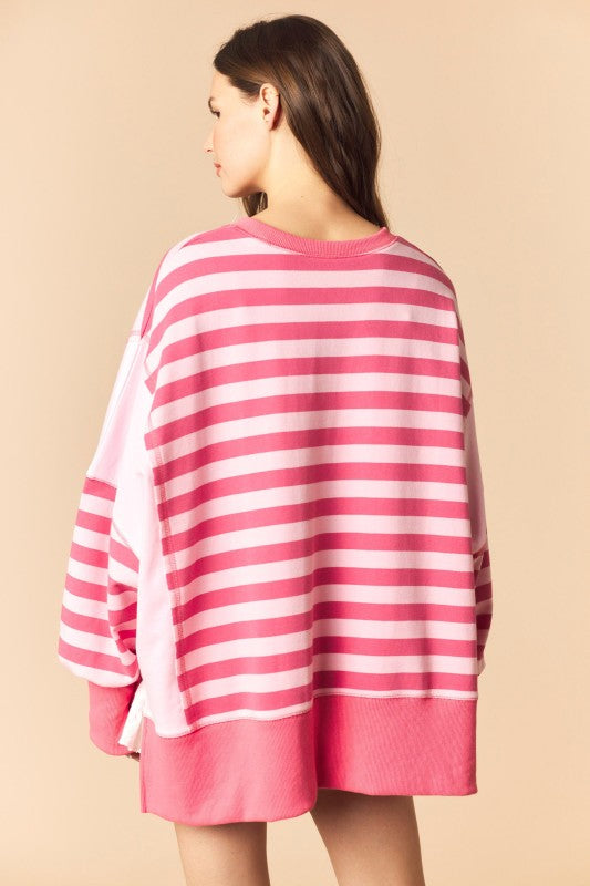 Regency Stripe Solid Side Panel Oversized Terry Sweatshirt