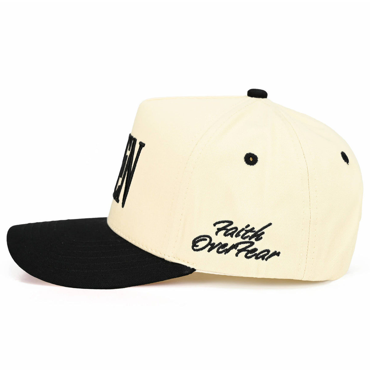 C.C AMEN Embroidered Letter Two Tone Trucker Hat: Black