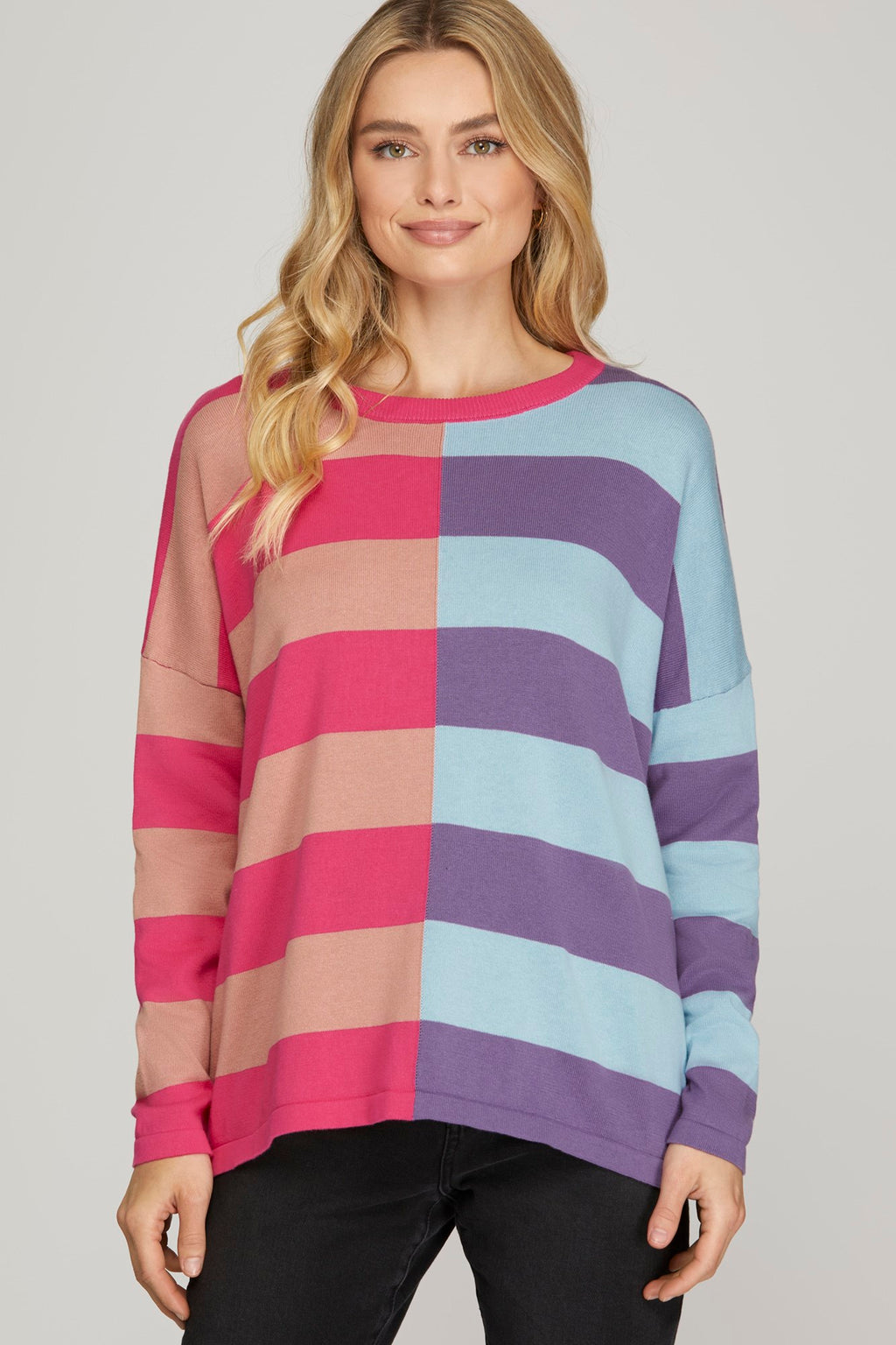 Long Sleeve Stripe Color Block Sweater