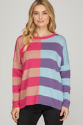 Long Sleeve Stripe Color Block Sweater
