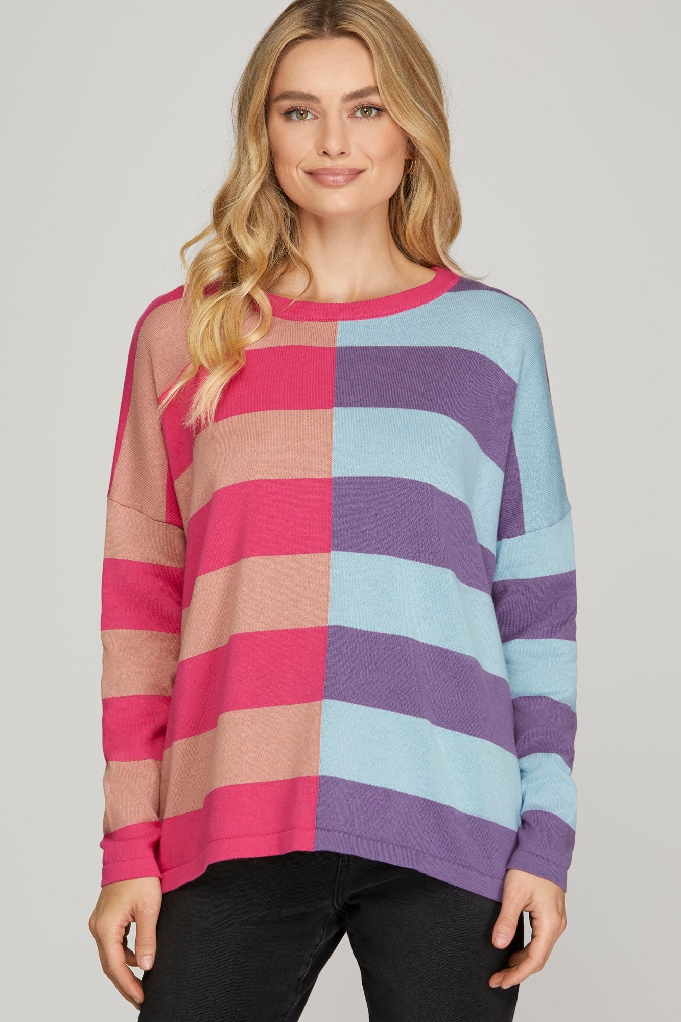 Long Sleeve Stripe Color Block Sweater