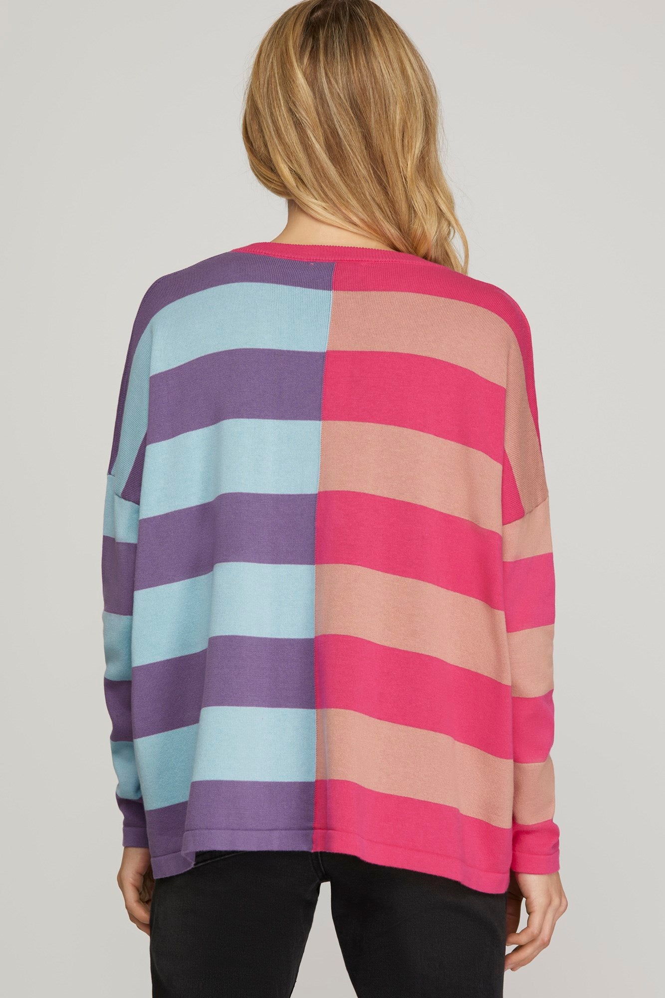 Long Sleeve Stripe Color Block Sweater