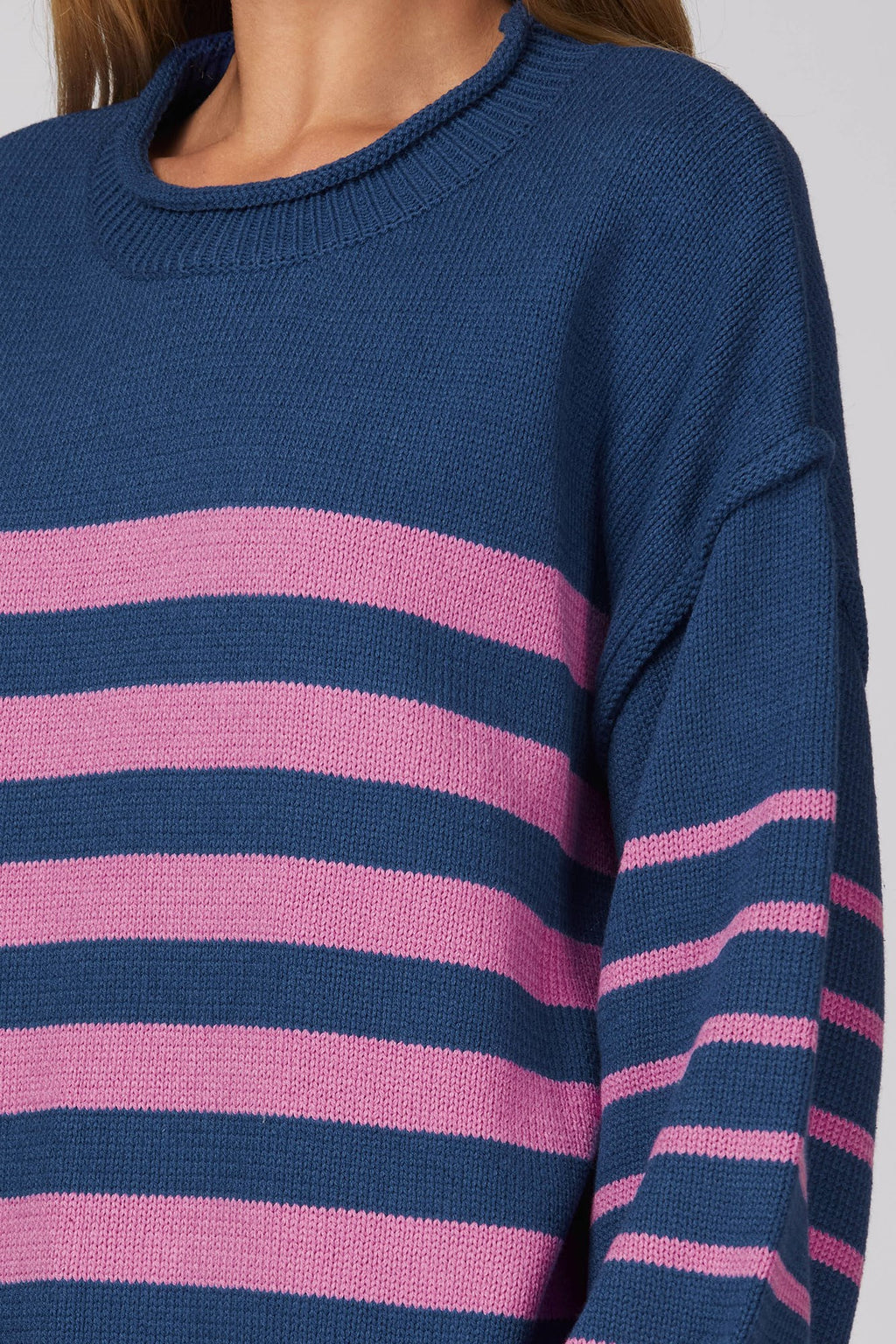 Long Sleeve Navy & Violet Knit Striped Sweater