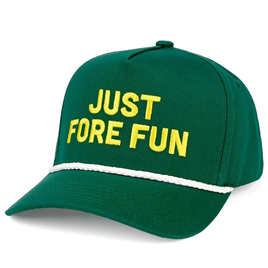 JUST FORE FUN Letter Embroidered on Two Tone Trucker Hat