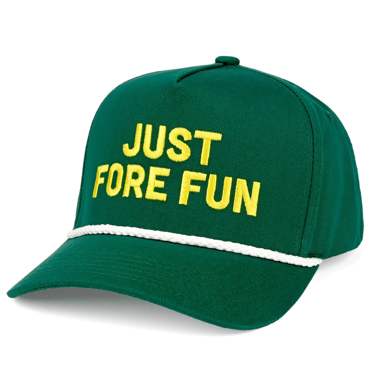 JUST FORE FUN Letter Embroidered on Two Tone Trucker Hat