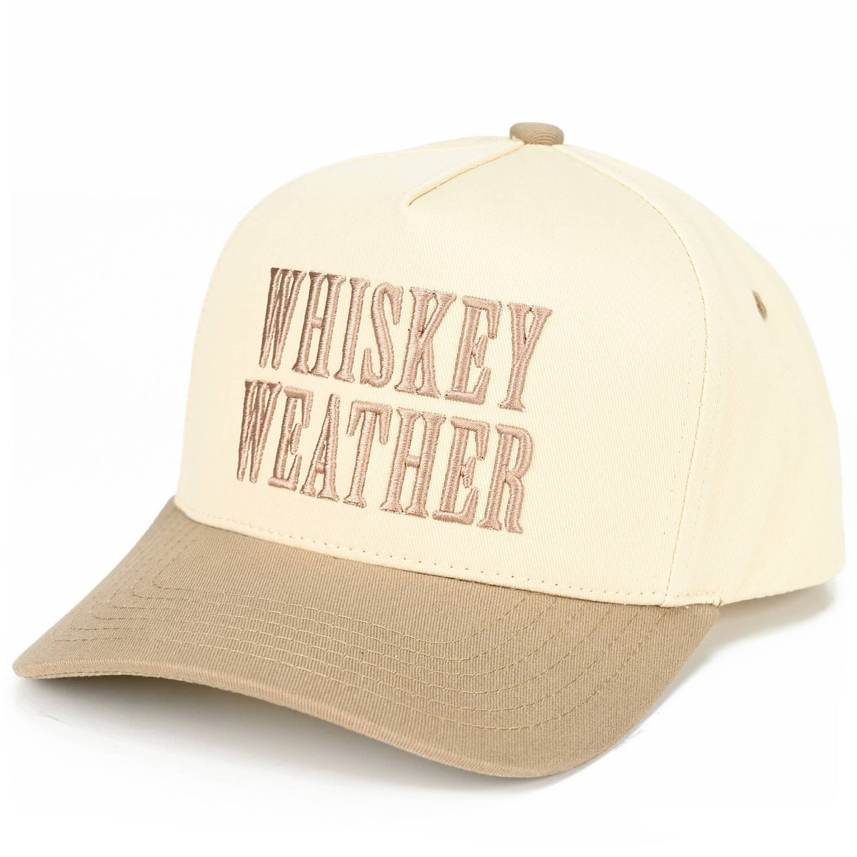 WHISKEY WEATHER Embroidered Letter Two Tone Trucker Hat