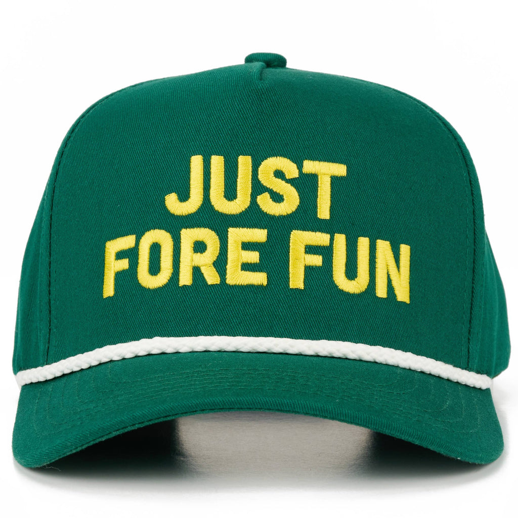 JUST FORE FUN Letter Embroidered on Two Tone Trucker Hat