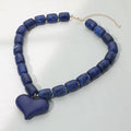 Chunky Resin Heart Pendant Beaded Statement Necklace: Gold,Navy