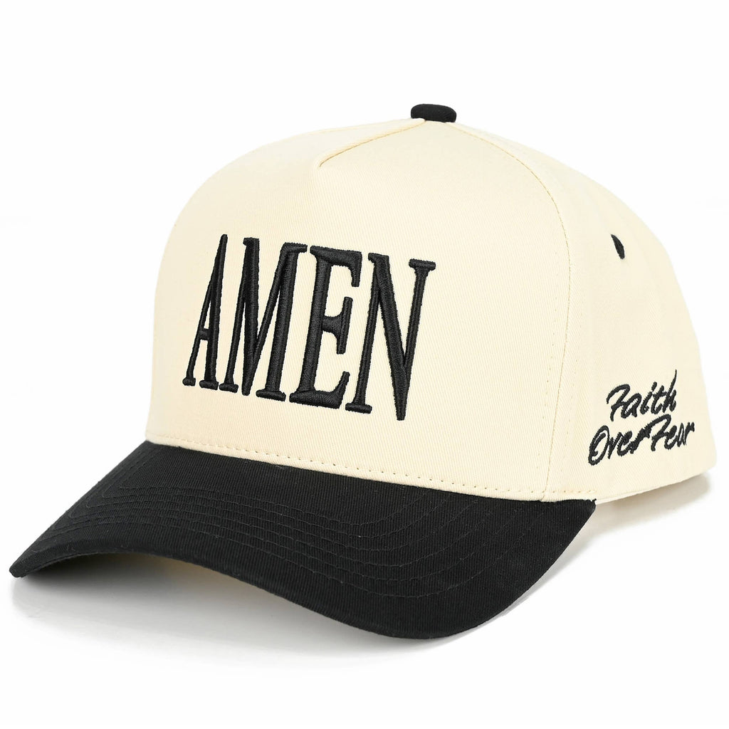 C.C AMEN Embroidered Letter Two Tone Trucker Hat: Black