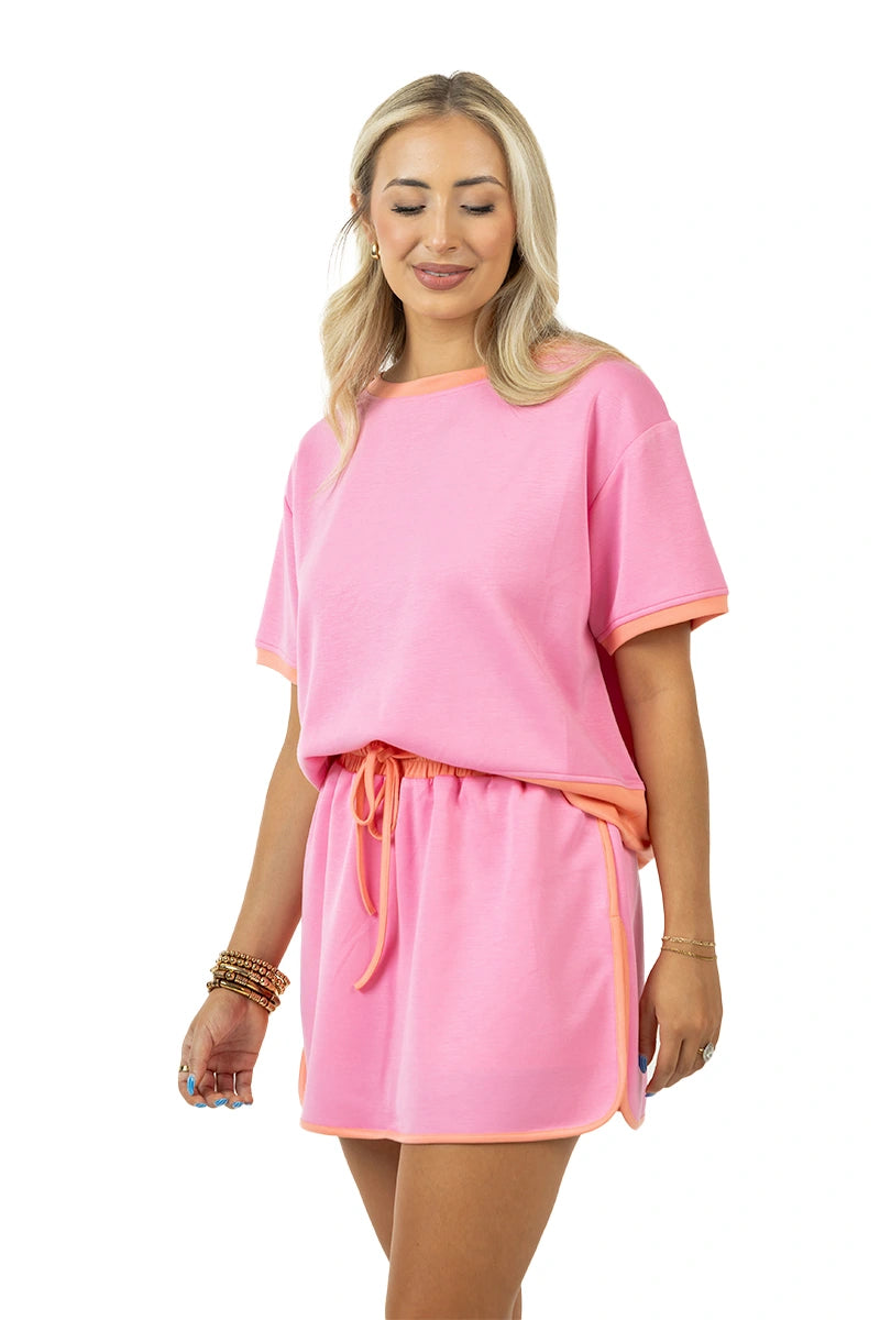 Pink and Orange Matching Skirt and Top Set