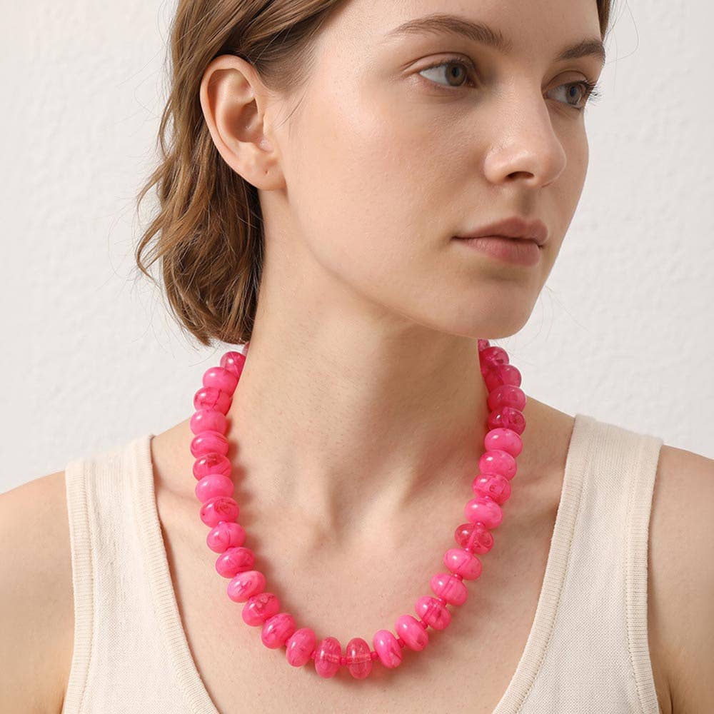 Chunky Beaded Statement Necklace: Fuchsia