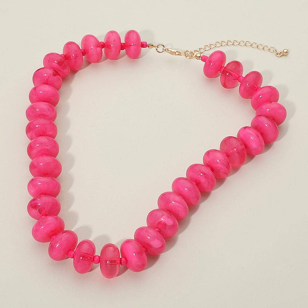 Chunky Beaded Statement Necklace: Fuchsia