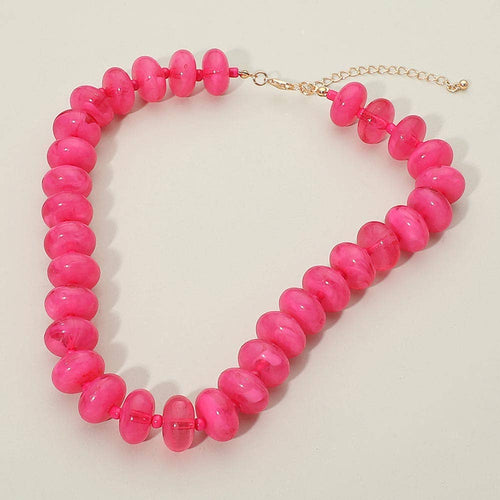 Chunky Beaded Statement Necklace: Fuchsia